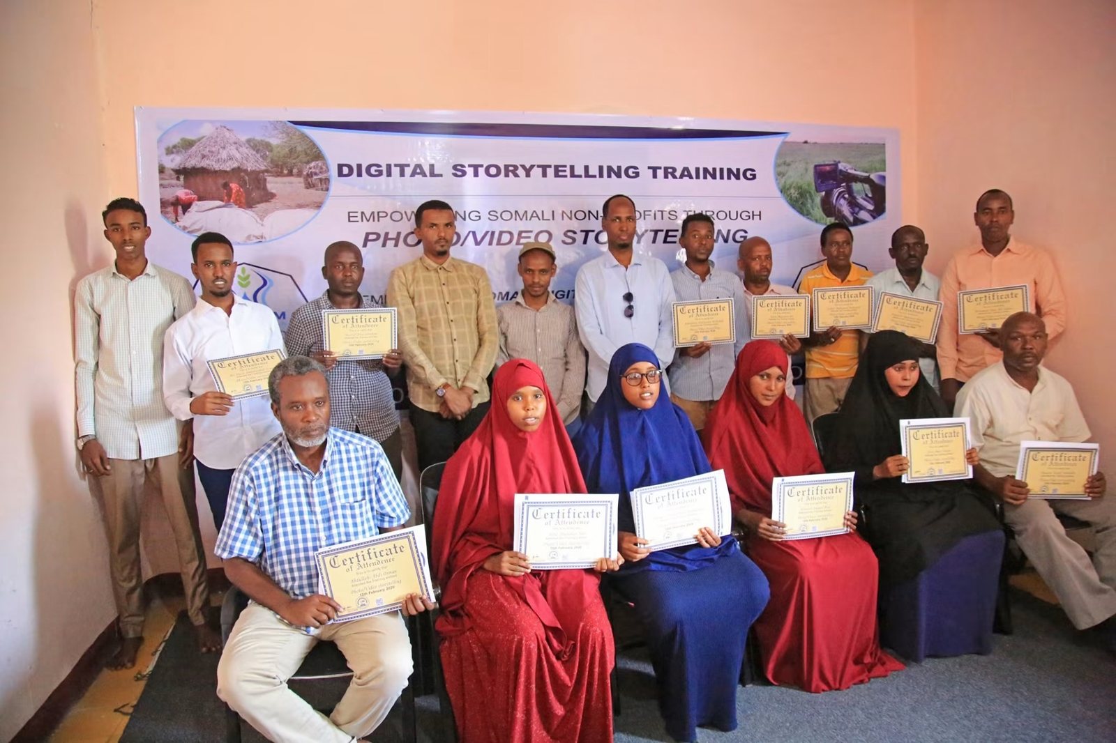 Participants with certificates after the Zamzam-funded digital storytelling training